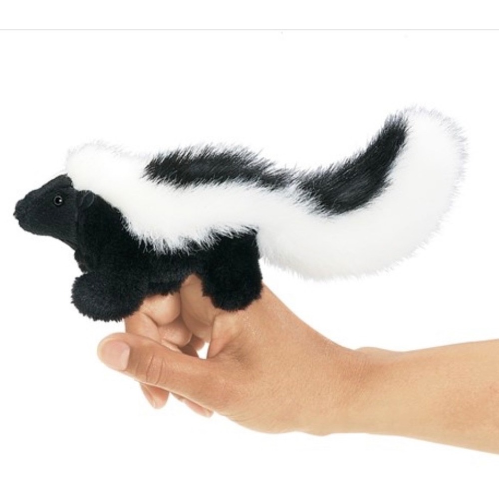 Folkmanis Mini Skunk Finger Puppet 8" Plush #2647 Black White Animal